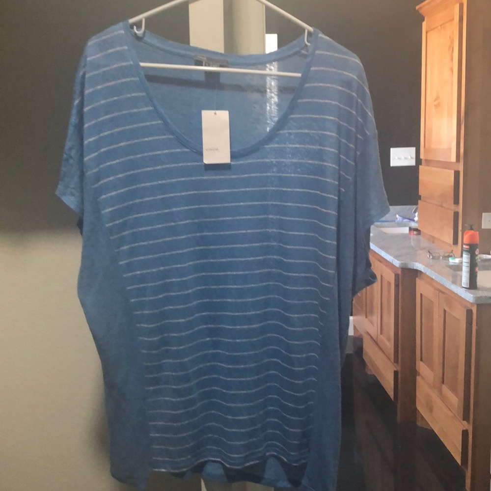 Nwt retail $135! Vince linen striped top large